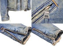 Load image into Gallery viewer, BALMAIN バルマン デニムジャケット ダブルライダースジャケット ヴィンテージ加工 S 6HT245D428D コットン ブルー 美品 中古 49446