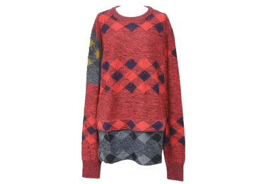 LANVIN ランバン ニット セーター L アーガイル マルチカラー ウール レッド グレー イエロー 美品 中古 49475