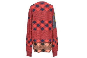 LANVIN ランバン ニット セーター L アーガイル マルチカラー ウール レッド グレー イエロー 美品 中古 49475