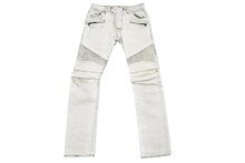 Load image into Gallery viewer, BALMAIN バルマン クラッシュバイカーデニムパンツ ダメージジーンズ T500 B383 サイズL コットン ホワイト シルバー 美品 中古49479