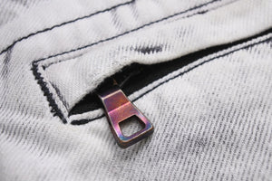 BALMAIN バルマン クラッシュバイカーデニムパンツ ダメージジーンズ T500 B383 サイズL コットン ホワイト シルバー 美品 中古49479