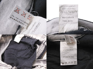 BALMAIN バルマン クラッシュバイカーデニムパンツ ダメージジーンズ T500 B383 サイズL コットン ホワイト シルバー 美品 中古49479