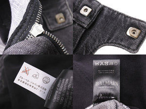 BALMAIN バルマン デニムパンツ T500 B406D 蛇腹 バイカーデニム コットン グレー シルバー金具 サイズ32 メンズ 美品 中古 49483