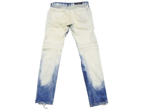 BALMAIN バルマン パンツ デニムパンツ バイカーパンツ ブルー ブリーチ加工 コットン W5HT572C710 美品 中古 49491