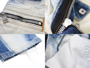 BALMAIN バルマン パンツ デニムパンツ バイカーパンツ ブルー ブリーチ加工 コットン W5HT572C710 美品 中古 49491