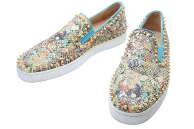 Christian Louboutin クリスチャンルブタン ピックポートスリッポン スタッズ 総柄レザー 45 美品 中古 49512