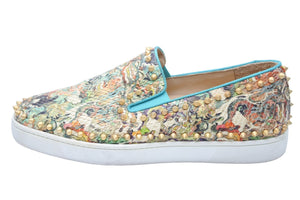 Christian Louboutin クリスチャンルブタン ピックポートスリッポン スタッズ 総柄レザー 45 美品 中古 49512