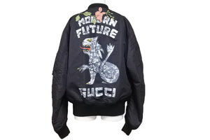 GUCCI グッチ 17年製 ボンバージャケット リバーシブル 刺繡 475037 サイズ46 ブラック オレンジ 美品 中古 49538
