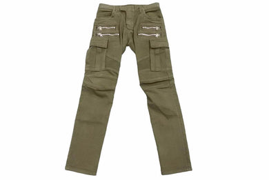BALMAIN バルマン バイカーパンツ W4HT552C163 JAPAN製 コットン ポリウレタン カーキ シルバー金具 サイズ32 美品 中古 49567