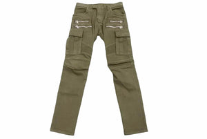 BALMAIN バルマン バイカーパンツ W4HT552C163 JAPAN製 コットン ポリウレタン カーキ シルバー金具 サイズ32 美品 中古 49567