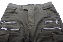 Load image into Gallery viewer, BALMAIN バルマン バイカーパンツ W4HT552C163 JAPAN製 コットン ポリウレタン カーキ シルバー金具 サイズ32 美品 中古 49567