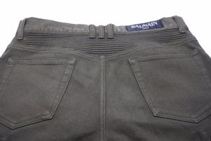 BALMAIN バルマン バイカーパンツ W4HT552C163 JAPAN製 コットン ポリウレタン カーキ シルバー金具 サイズ32 美品 中古 49567