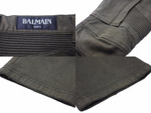 Load image into Gallery viewer, BALMAIN バルマン バイカーパンツ W4HT552C163 JAPAN製 コットン ポリウレタン カーキ シルバー金具 サイズ32 美品 中古 49567