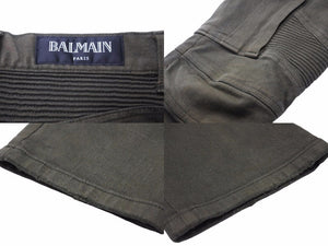 BALMAIN バルマン バイカーパンツ W4HT552C163 JAPAN製 コットン ポリウレタン カーキ シルバー金具 サイズ32 美品 中古 49567
