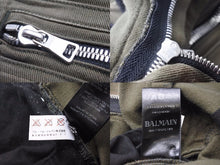 Load image into Gallery viewer, BALMAIN バルマン バイカーパンツ W4HT552C163 JAPAN製 コットン ポリウレタン カーキ シルバー金具 サイズ32 美品 中古 49567