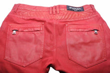 Load image into Gallery viewer, BALMAIN バルマン デニムパンツ バイカーパンツ T500B406G コットン レッド シルバー金具 サイズ32 メンズ 美品 中古 49570
