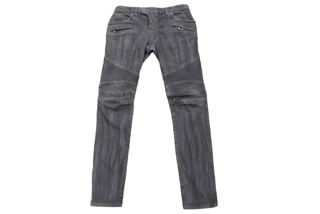 BALMAIN バルマン バイカー パンツ グレー系 ボトムス シルバー金具 灰色 ブラック 黒 サイズ33 良好 中古 49572