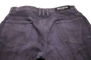 BALMAIN バルマン バイカー パンツ グレー系 ボトムス シルバー金具 灰色 ブラック 黒 サイズ33 良好 中古 49572
