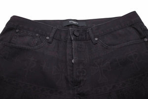Givenchy ジバンシー デニムパンツ クロス模様ペイント チュニジア製 コットンレザー ブラック サイズ31 美品 中古 49585 