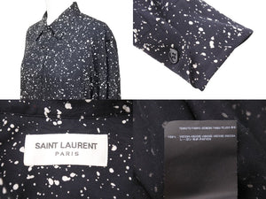 極美品 SAINT LAURENT サンローラン 長袖シャツ 395263 スプラッターシャツ ブラックレーヨン サイズ40 中古 49594 