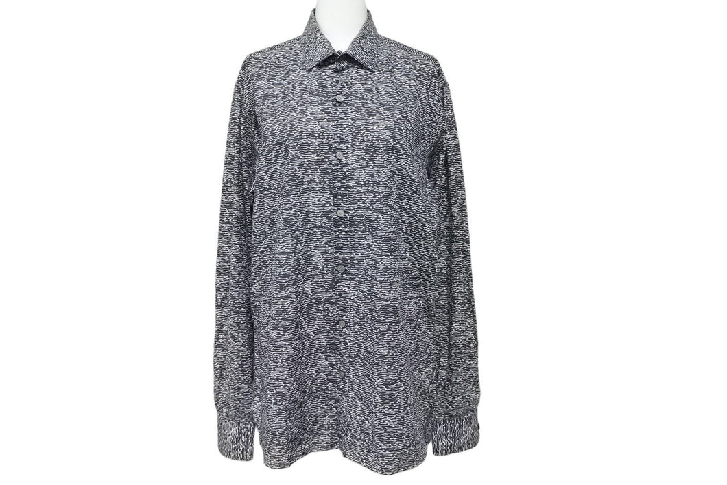 LANVIN ランバン 長袖シャツ トップス ゼブラ柄 レオパード コットン ブラック ホワイト サイズ40 美品 中古 49596