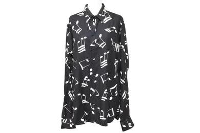 SAINTLAURENT サンローラン 長袖シャツ 音符 UP53201600297 イタリア製ビスコース ブラック ホワイト サイズ40 美品 中古 49616 