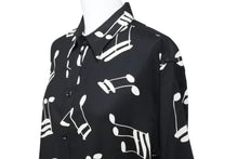 画像をギャラリービューアに読み込む, SAINTLAURENT サンローラン 長袖シャツ 音符 UP53201600297 イタリア製ビスコース ブラック ホワイト サイズ40 美品 中古 49616 
