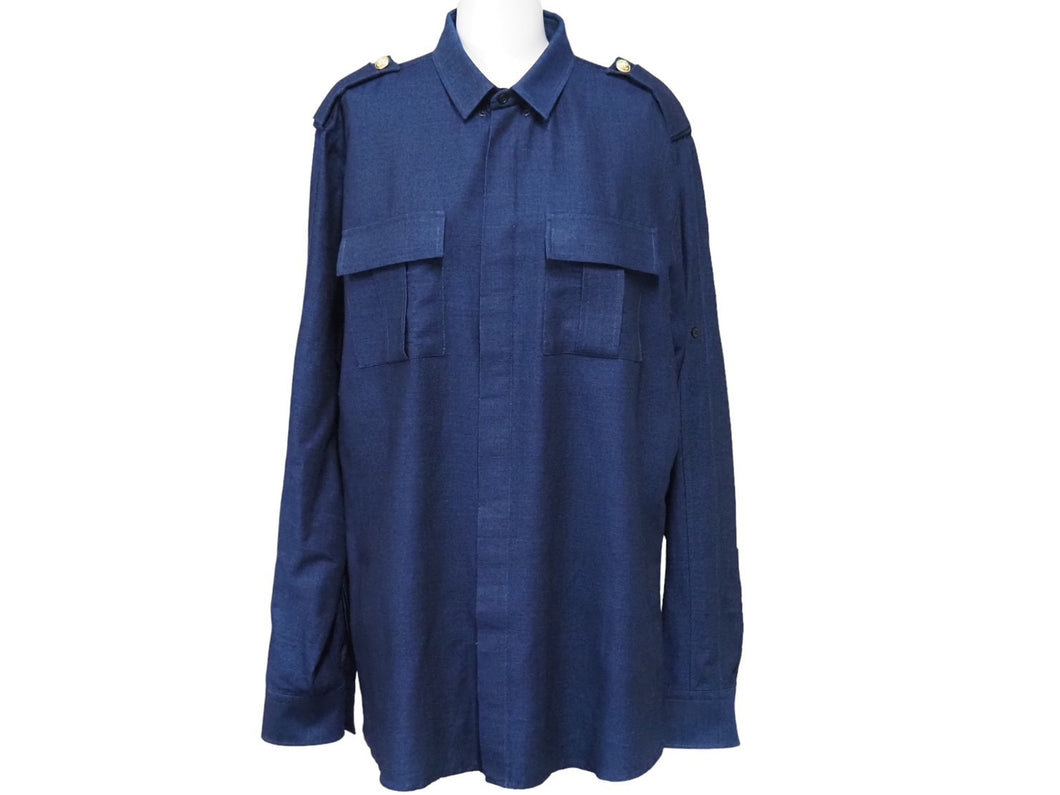 BALMAIN バルマン 長袖シャツ W6HT113D556 メンズ ネイビー コットン ウール サイズ40 美品 中古 49624