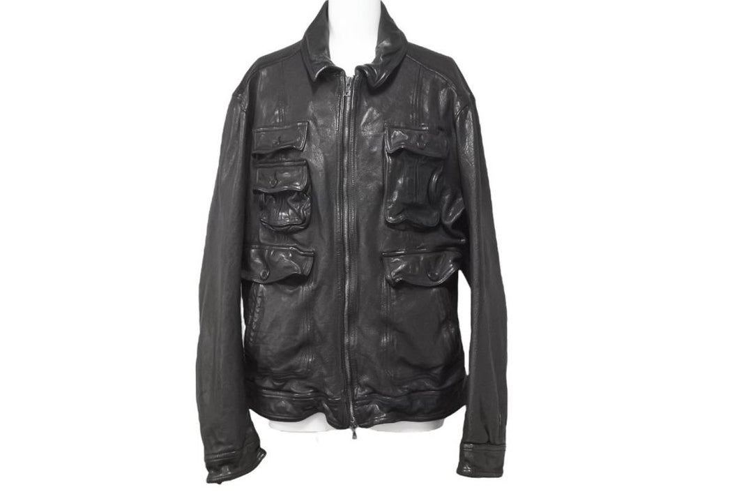 NEIL BARRETT ニールバレット レザージャケット ブラック シワ加工 サイズM メンズウェア 美品 中古 49631