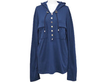Load image into Gallery viewer, BALMAIN バルマン 長袖Ｔシャツ フード付き W6HJ624D549 ネイビー コットン カシミヤ サイズL 美品 中古 49639