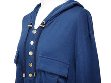 Load image into Gallery viewer, BALMAIN バルマン 長袖Ｔシャツ フード付き W6HJ624D549 ネイビー コットン カシミヤ サイズL 美品 中古 49639