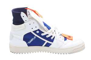 OFF-WHITE オフホワイト ハイカットスニーカー コットン牛革 ホワイト ネイビー 45 メンズ 美品 中古 49657 