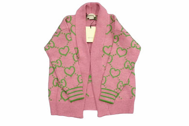 極美品 GUCCI グッチ ガールズ カーディガン GG柄 2022-23AW イタリア製 ウール ポリウレタン ピンク グリーン サイズS 中古 49674