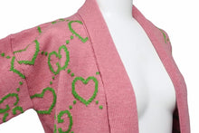 Load image into Gallery viewer, 極美品 GUCCI グッチ ガールズ カーディガン GG柄 2022-23AW イタリア製 ウール ポリウレタン ピンク グリーン サイズS 中古 49674