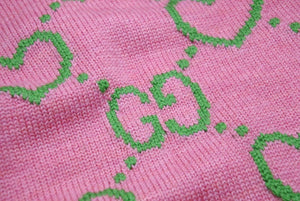 極美品 GUCCI グッチ ガールズ カーディガン GG柄 2022-23AW イタリア製 ウール ポリウレタン ピンク グリーン サイズS 中古 49674