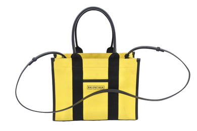 BALENCIAGA バレンシアガ トートバッグ ショルダーバッグ ハードウェア キャンバス イエロー ブラック シルバー金具 美品 中古49716
