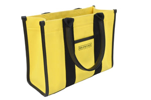 BALENCIAGA バレンシアガ トートバッグ ショルダーバッグ ハードウェア キャンバス イエロー ブラック シルバー金具 美品 中古49716