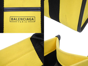 BALENCIAGA バレンシアガ トートバッグ ショルダーバッグ ハードウェア キャンバス イエロー ブラック シルバー金具 美品 中古49716