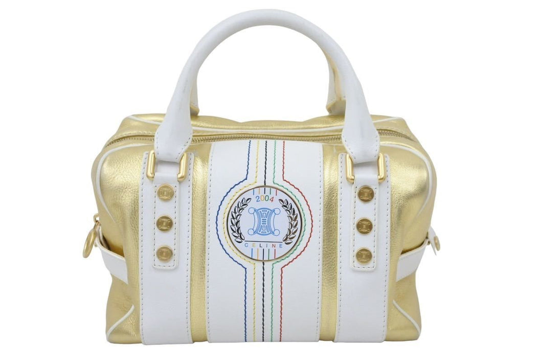 CELINE セリーヌ ハンドバッグ マカダム ゴールド ホワイト 2004