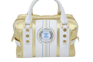 CELINE セリーヌ ハンドバッグ マカダム ゴールド ホワイト 2004年 アテネオリンピック 限定 レザー 鞄 ロゴ 中古 49758