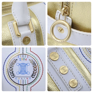 CELINE セリーヌ ハンドバッグ マカダム ゴールド ホワイト 2004年 アテネオリンピック 限定 レザー 鞄 ロゴ 中古 49758