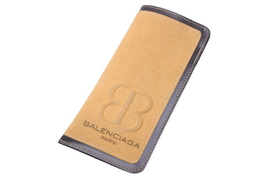 BALENCIAGA バレンシアガ メガネケース 旧ロゴ BBロゴ ブラウン イエロー ユニセックス 美品 中古 49773