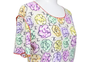 極美品 CHANEL シャネル 半袖Ｔシャツ 花柄 ココマーク P11246V06748 ナイロン スパンデックス ホワイト マルチカラー 40 中古49774