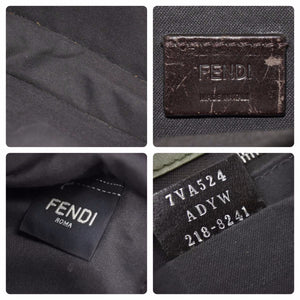 FENDI フェンディ フラットバケット ショルダーバッグ 斜めがけバッグ ミディアム 7VA524 レザー カーキ シルバー 美品 中古 49866