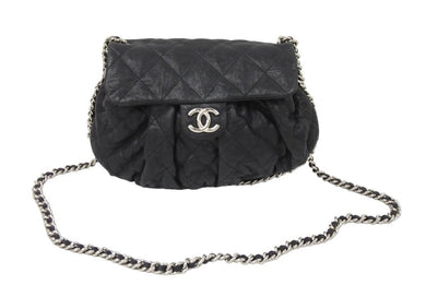 極美品 CHANEL シャネル マトラッセ チェーンアラウンド ショルダーバッグ 19番台 ラムスキン ブラック シルバー 中古 49892