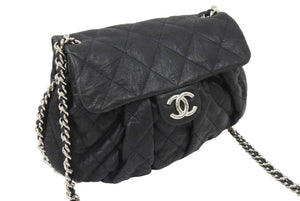 極美品 CHANEL シャネル マトラッセ チェーンアラウンド ショルダーバッグ 19番台 ラムスキン ブラック シルバー 中古 49892
