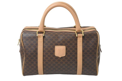 CELINE セリーヌ ボストンバッグ ヴィンテージ マカダム柄 ブラウン ゴールド金具 美品 中古 49970