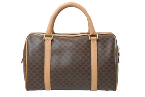 CELINE セリーヌ ボストンバッグ ヴィンテージ マカダム柄 ブラウン ゴールド金具 美品 中古 49970