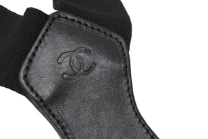 CHANEL シャネル サスペンダー ロゴマーク ヴィンテージ ゴム レザー ブラック ゴールド 美品 中古 49978