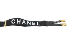 Load image into Gallery viewer, CHANEL シャネル サスペンダー ロゴマーク ヴィンテージ ゴム レザー ブラック ゴールド 美品 中古 49978